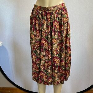 Women’ Alfred Dunner Size 18 Floral Midi Skirt. Burgundy Yellow Gold. Great Cond